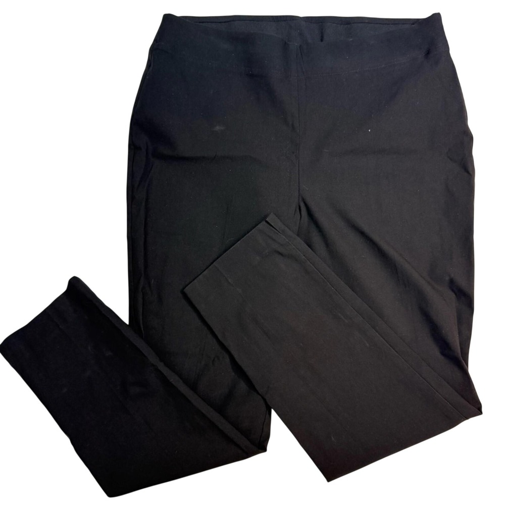 Chicos Black Pull On Trousers Size 1 Medium Elastic‎ Waist Slim Leg Work Pants
